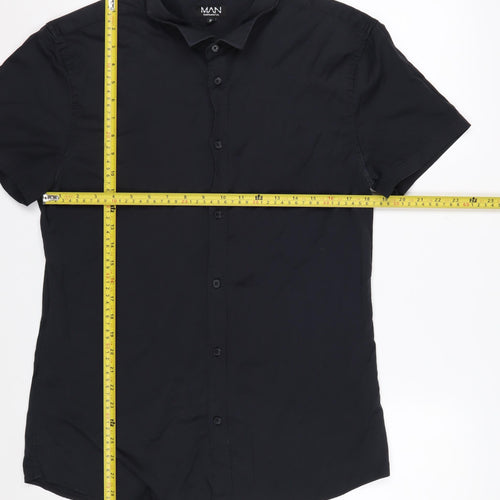 boohooMAN Men's Black XL Short Sleeve Button-Up Casual Shirt