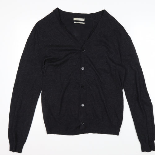 Mango Men Black Wool V-Neck Cardigan L Lightweight Knit