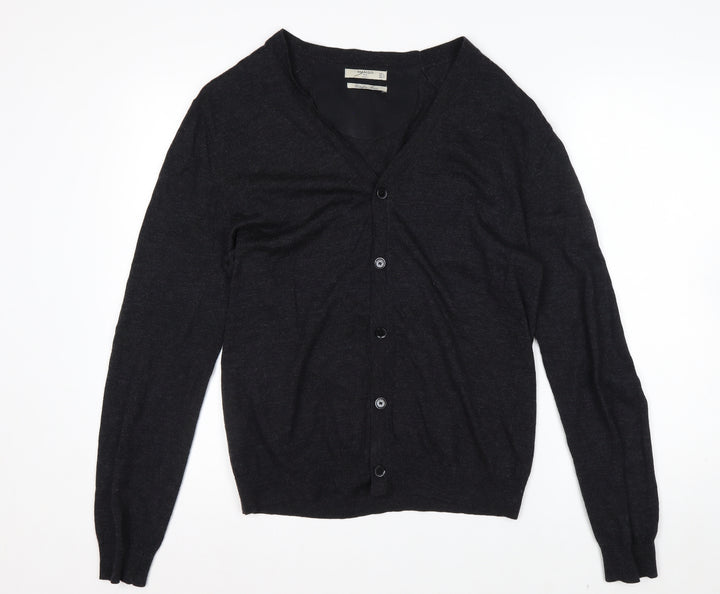 Mango Men Black Wool V-Neck Cardigan L Lightweight Knit