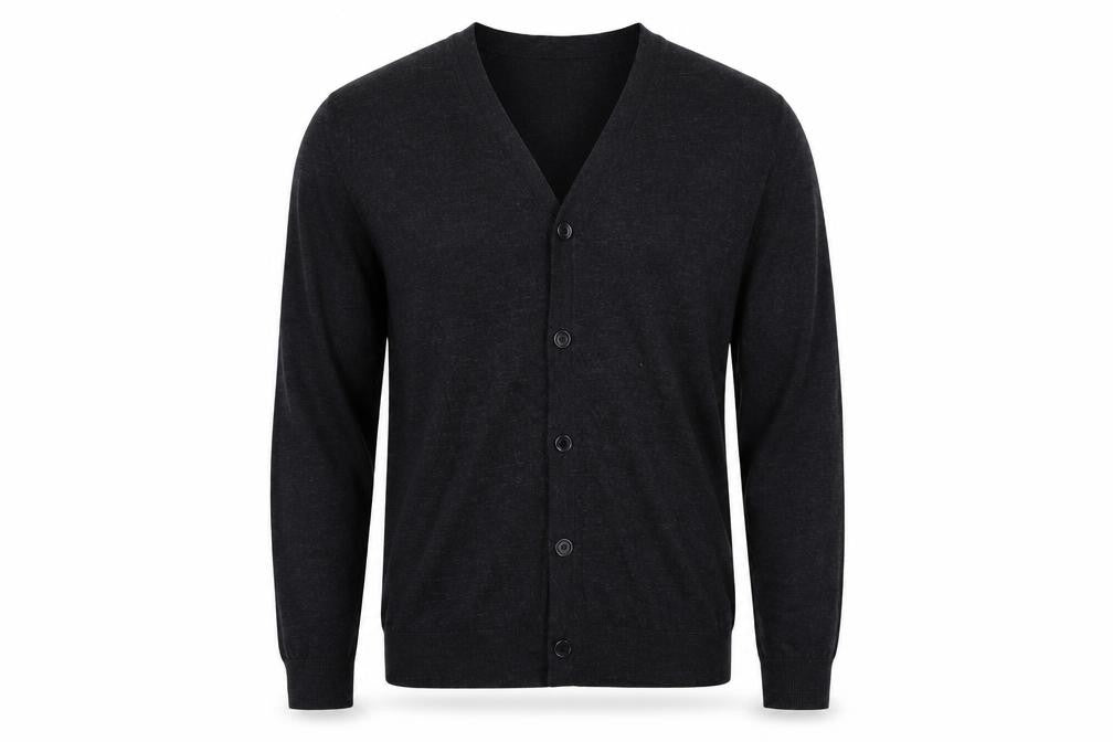 Mango Men Black Wool V-Neck Cardigan L Lightweight Knit