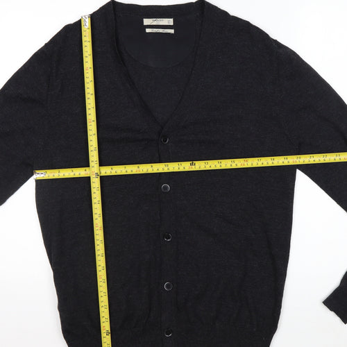 Mango Men Black Wool V-Neck Cardigan L Lightweight Knit