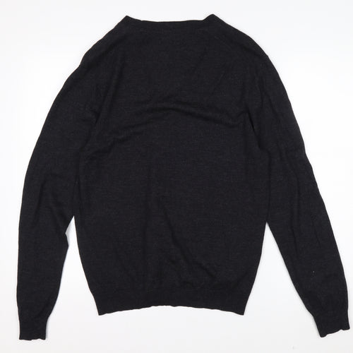 Mango Men Black Wool V-Neck Cardigan L Lightweight Knit
