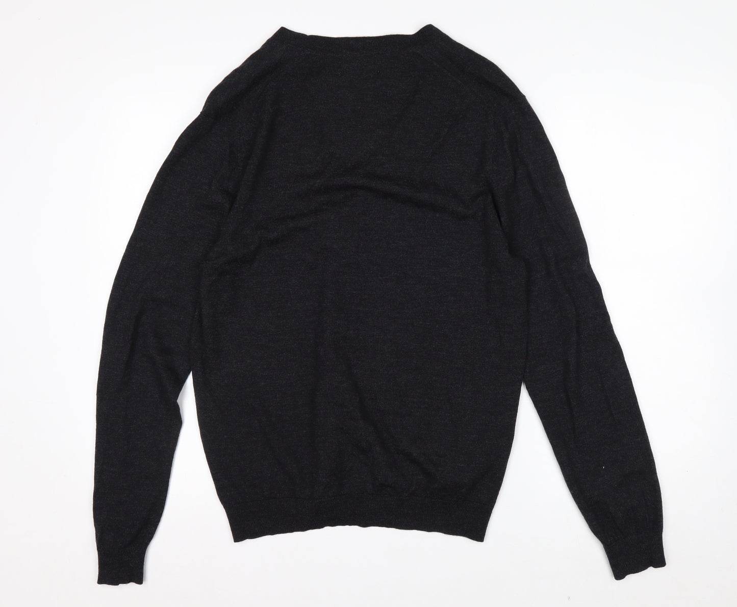 Mango Men Black Wool V-Neck Cardigan L Lightweight Knit