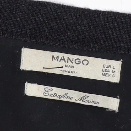 Mango Men Black Wool V-Neck Cardigan L Lightweight Knit