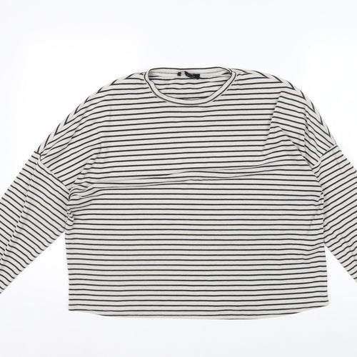 New Look Women’s White Black Striped Crew Neck Long Sleeve T-Shirt Size 12