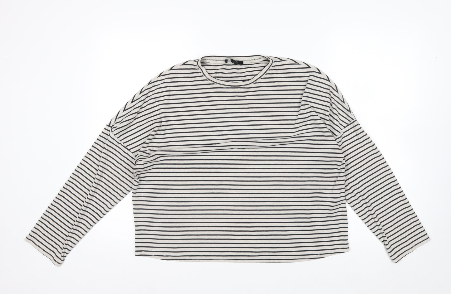 New Look Women’s White Black Striped Crew Neck Long Sleeve T-Shirt Size 12