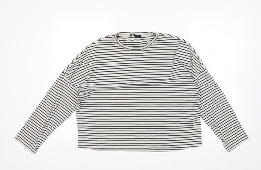 New Look Women’s White Black Striped Crew Neck Long Sleeve T-Shirt Size 12