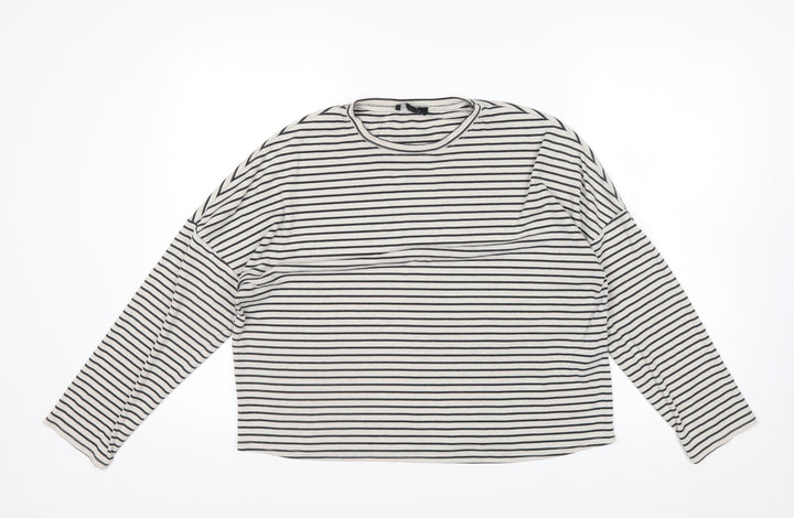 New Look Women’s White Black Striped Crew Neck Long Sleeve T-Shirt Size 12