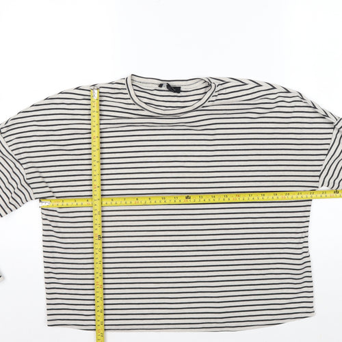New Look Women’s White Black Striped Crew Neck Long Sleeve T-Shirt Size 12