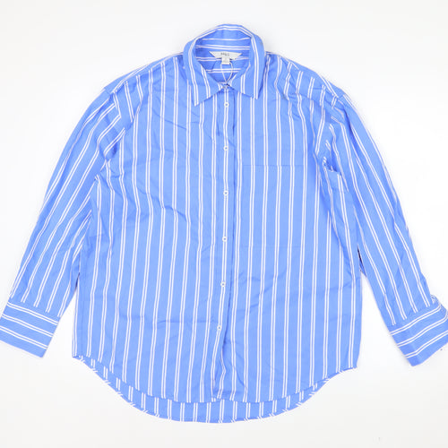 Marks and Spencer Womens Blue Striped Cotton Button-Up Shirt Size 8