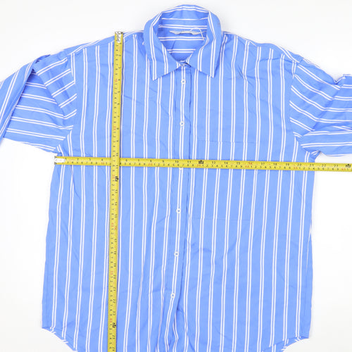 Marks and Spencer Womens Blue Striped Cotton Button-Up Shirt Size 8