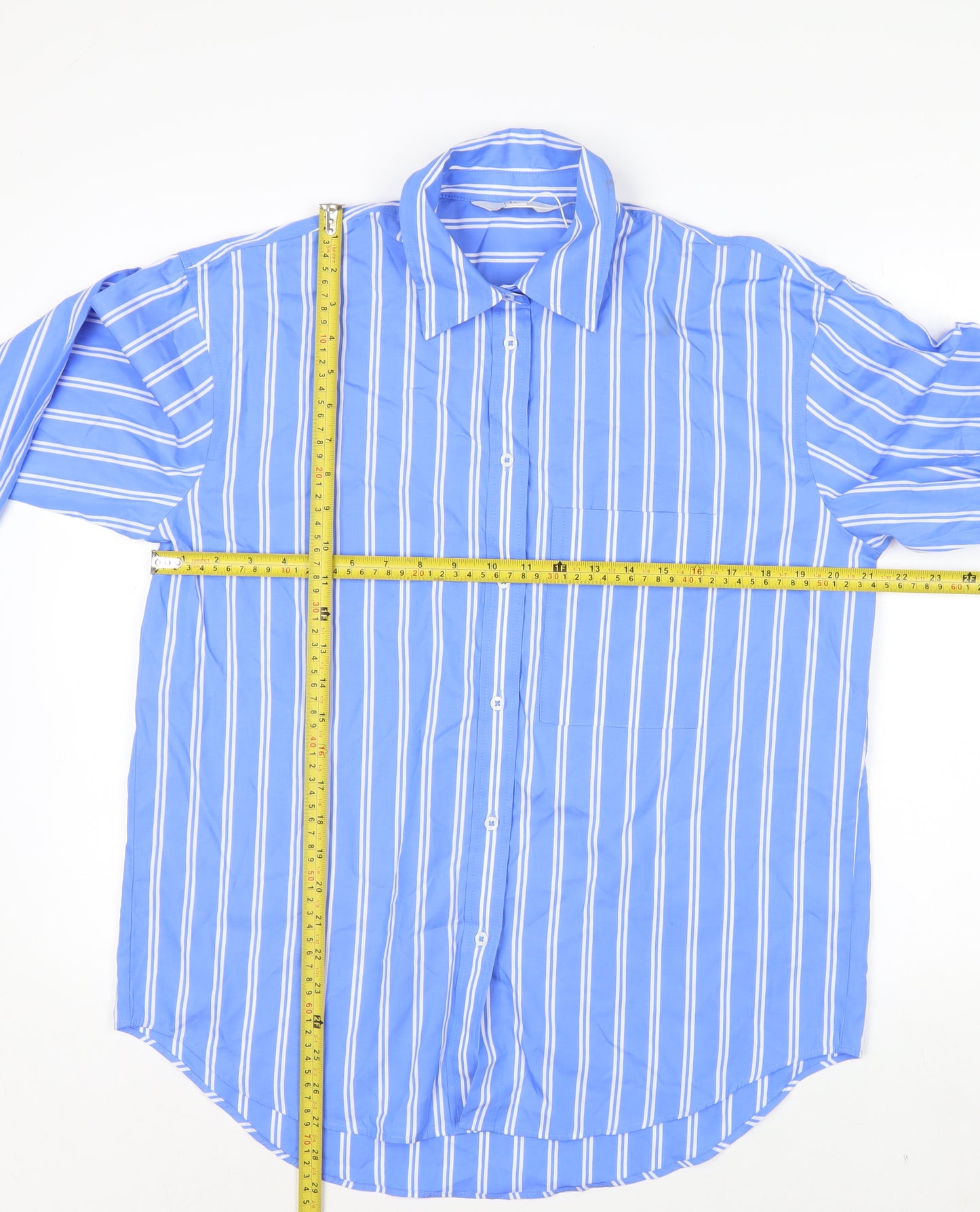 Marks and Spencer Womens Blue Striped Cotton Button-Up Shirt Size 8