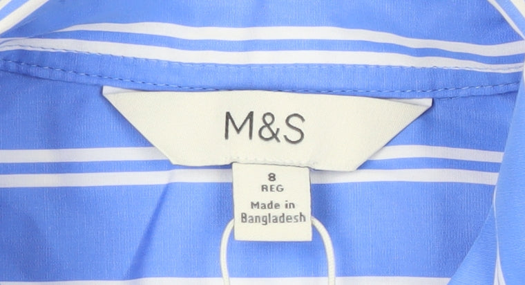 Marks and Spencer Womens Blue Striped Cotton Button-Up Shirt Size 8