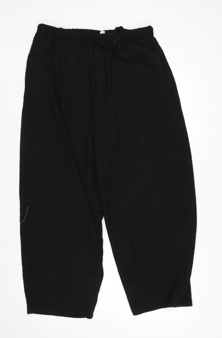 Marks and Spencer Women’s Black Cropped Knit Wide-Leg Trousers Size 12