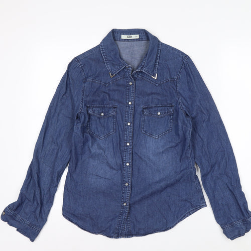 Oasis Women's Blue Denim Button-Up Shirt Size 10 Long Sleeve