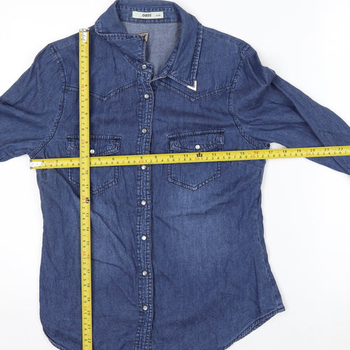Oasis Women's Blue Denim Button-Up Shirt Size 10 Long Sleeve