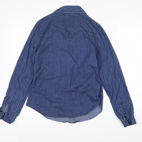 Oasis Women's Blue Denim Button-Up Shirt Size 10 Long Sleeve