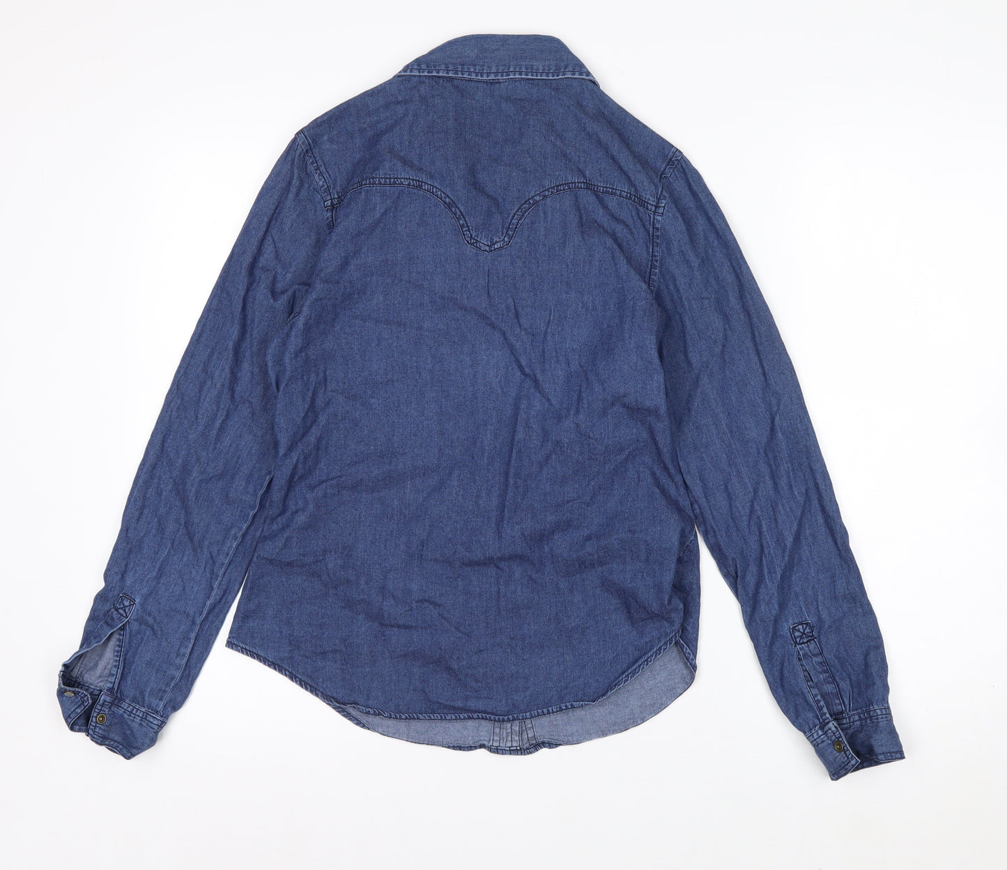 Oasis Women's Blue Denim Button-Up Shirt Size 10 Long Sleeve