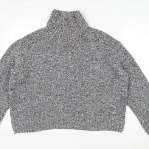 H&M Women Grey Roll Neck Wool Blend Jumper Medium Classic Winter