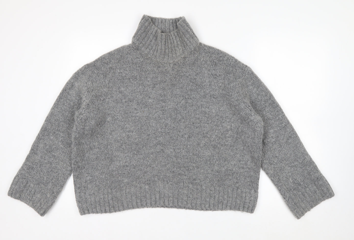 H&M Women Grey Roll Neck Wool Blend Jumper Medium Classic Winter