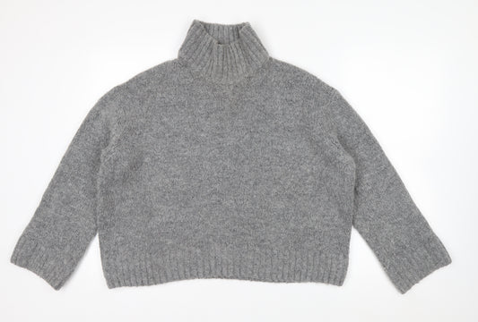 H&M Women Grey Roll Neck Wool Blend Jumper Medium Classic Winter