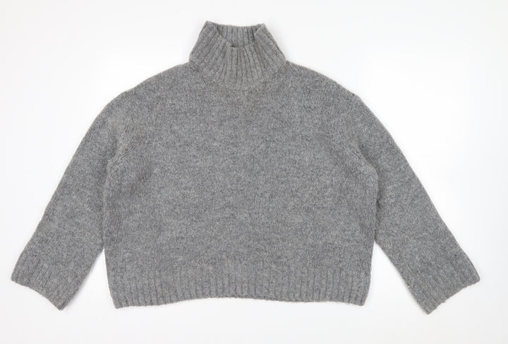 H&M Women Grey Roll Neck Wool Blend Jumper Medium Classic Winter