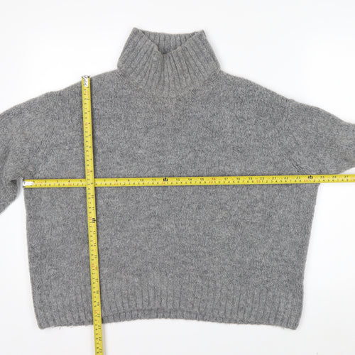 H&M Women Grey Roll Neck Wool Blend Jumper Medium Classic Winter