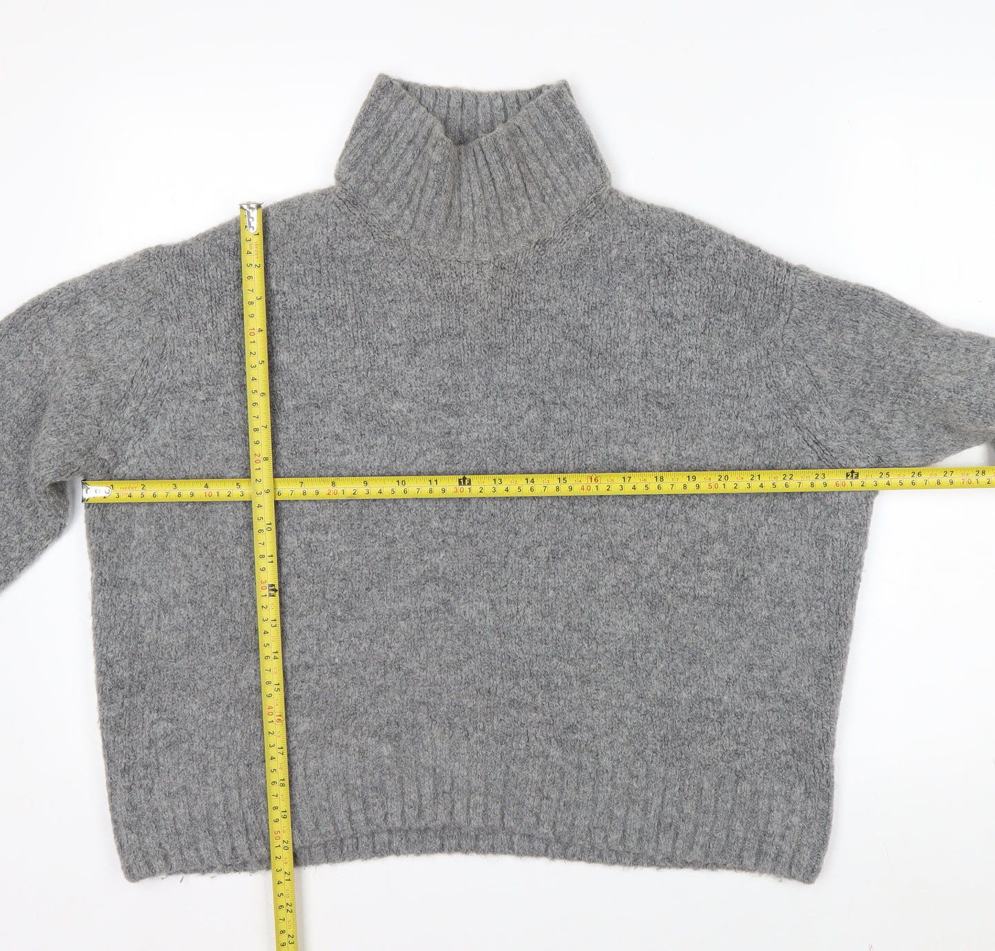 H&M Women Grey Roll Neck Wool Blend Jumper Medium Classic Winter