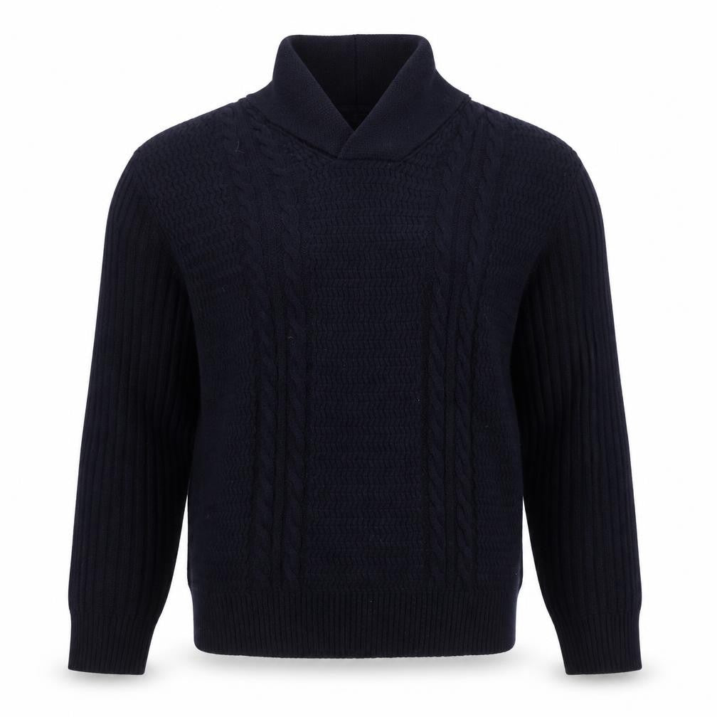 Front view of Zara men’s black wool blend roll neck cable knit jumper l
