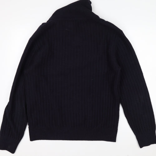 Zara Mens Black Wool Blend Roll Neck Cable Knit Jumper L