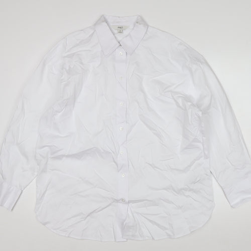 Marks and Spencer Women's White Cotton Long Sleeve Button-Up Shirt Size 12