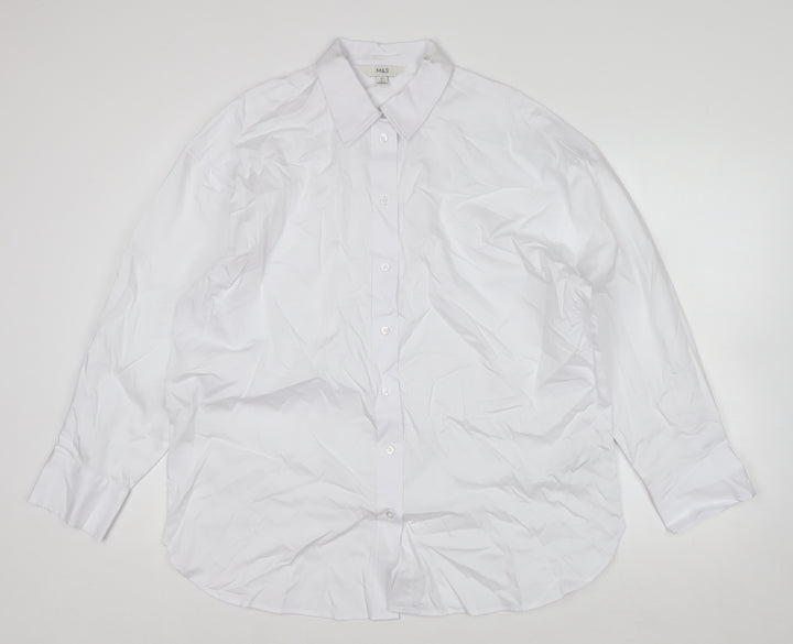 Marks and Spencer Women's White Cotton Long Sleeve Button-Up Shirt Size 12