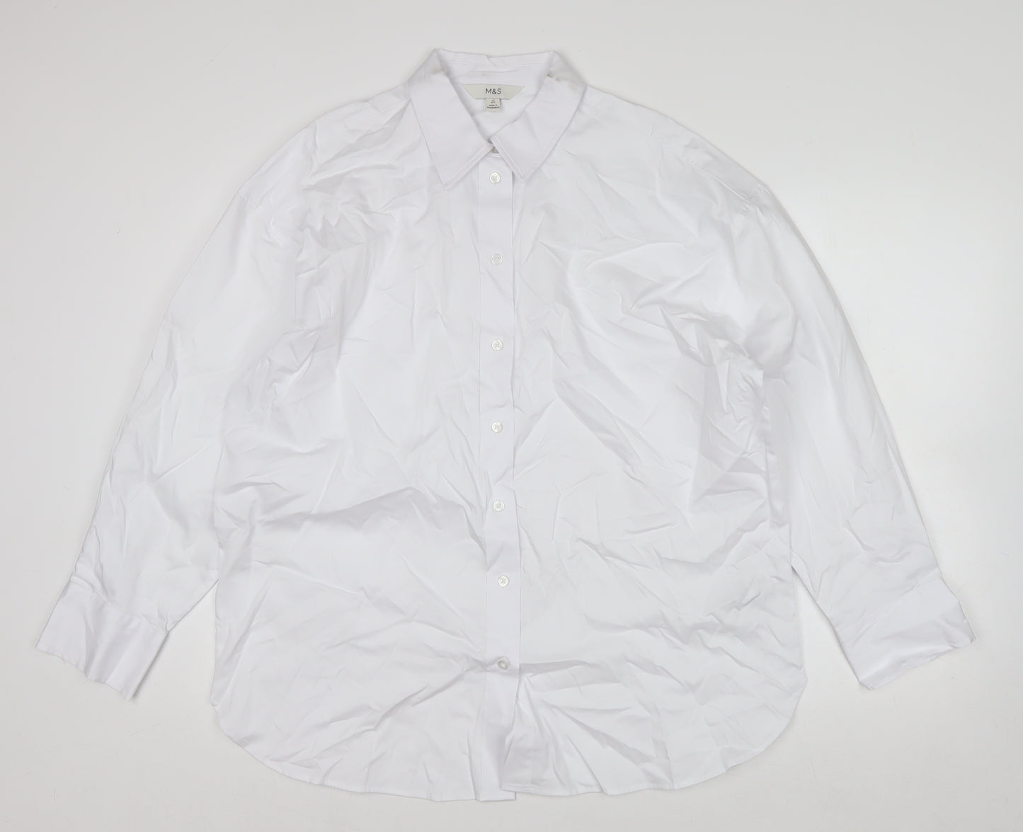 Marks and Spencer Women's White Cotton Long Sleeve Button-Up Shirt Size 12