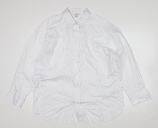 Marks and Spencer Women's White Cotton Long Sleeve Button-Up Shirt Size 12