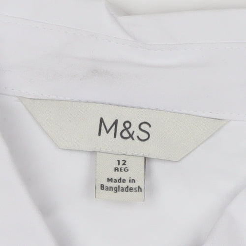 Marks and Spencer Women's White Cotton Long Sleeve Button-Up Shirt Size 12