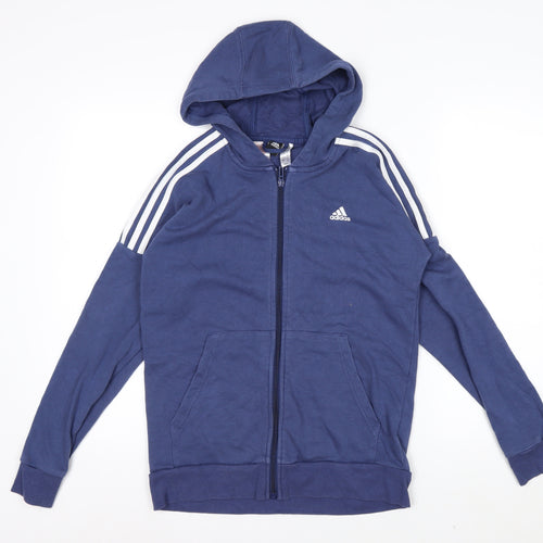 Adidas Boys Blue Full Zip Hoodie 13-14 Years Cotton Blend Lined Sportswear