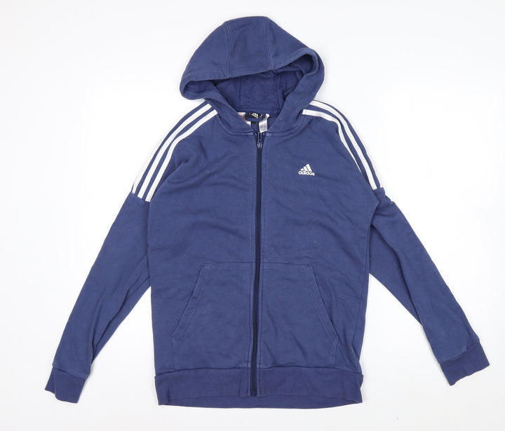 Adidas Boys Blue Full Zip Hoodie 13-14 Years Cotton Blend Lined Sportswear