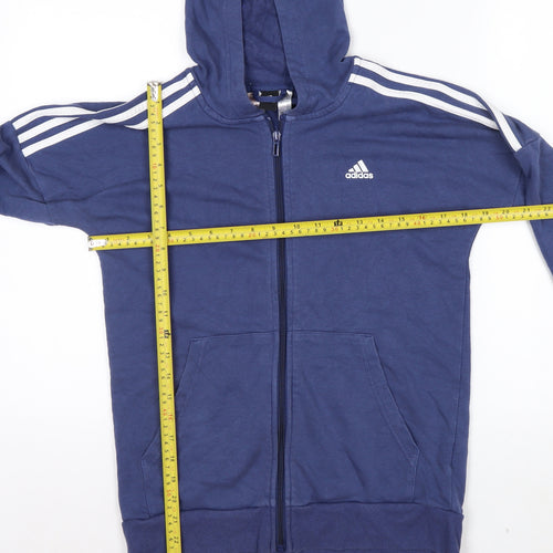 Adidas Boys Blue Full Zip Hoodie 13-14 Years Cotton Blend Lined Sportswear