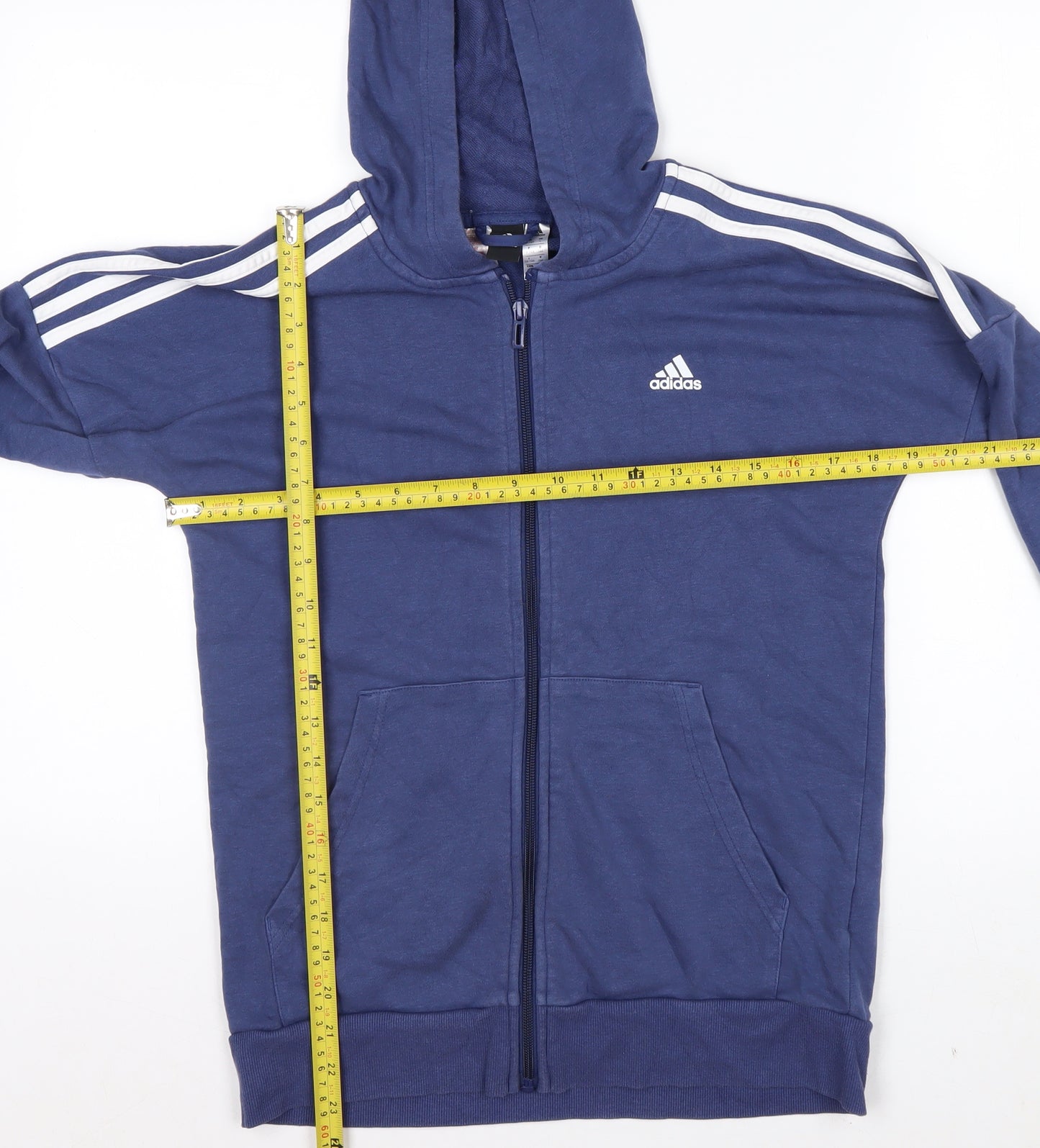 Adidas Boys Blue Full Zip Hoodie 13-14 Years Cotton Blend Lined Sportswear