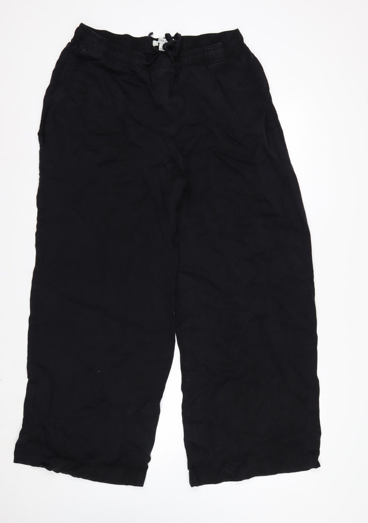 Marks and Spencer Womens Black Linen Blend Cropped Trousers Size 14 Regular