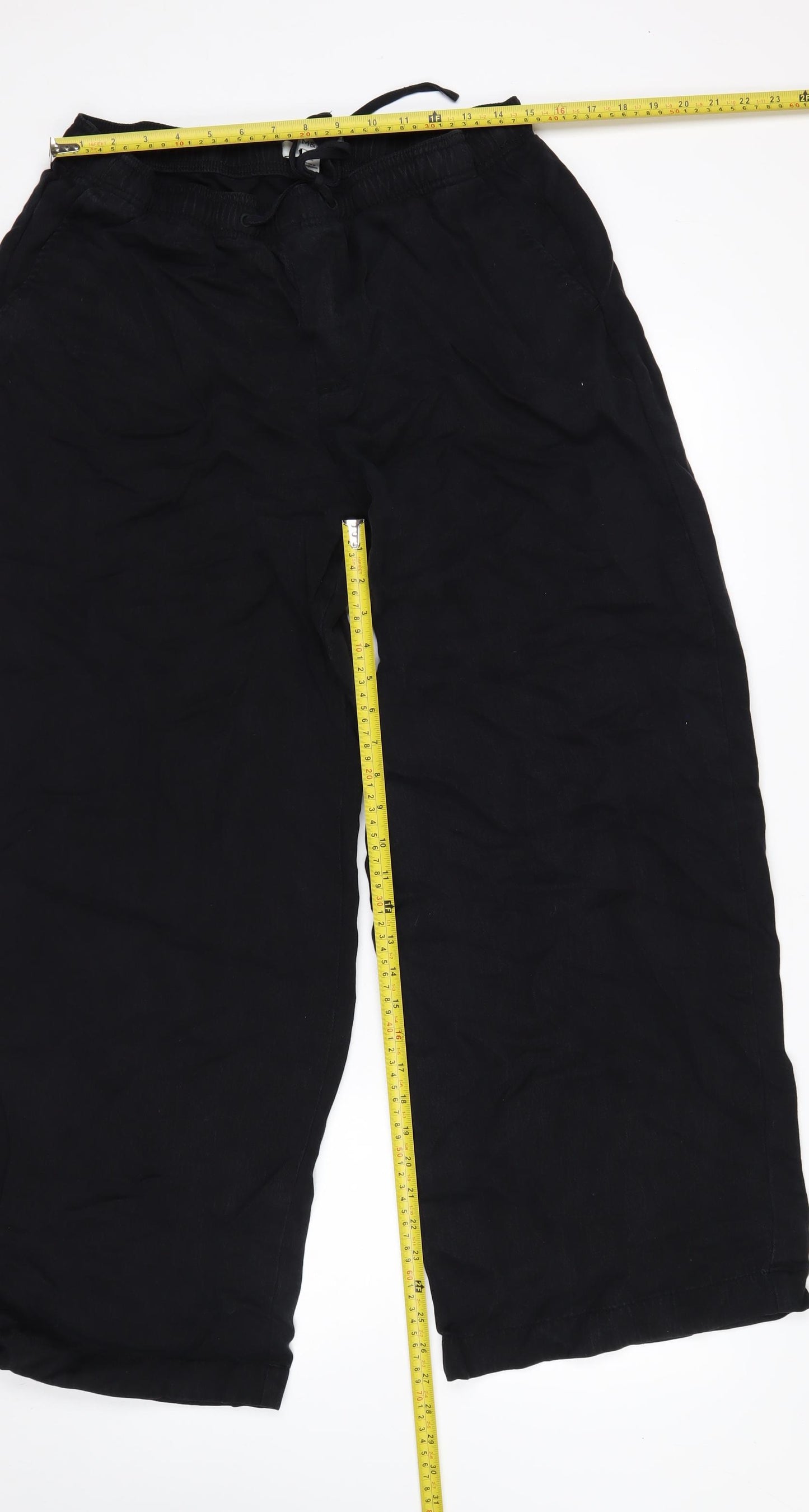 Marks and Spencer Womens Black Linen Blend Cropped Trousers Size 14 Regular