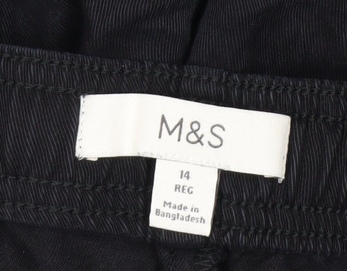 Marks and Spencer Womens Black Linen Blend Cropped Trousers Size 14 Regular