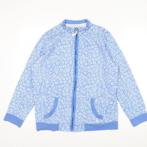 Country Rose Women Blue Floral Quilted Zip Jacket M