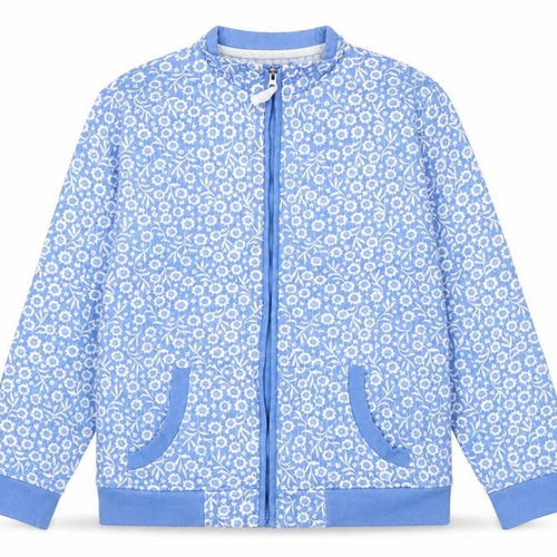 Country Rose Women Blue Floral Quilted Zip Jacket M