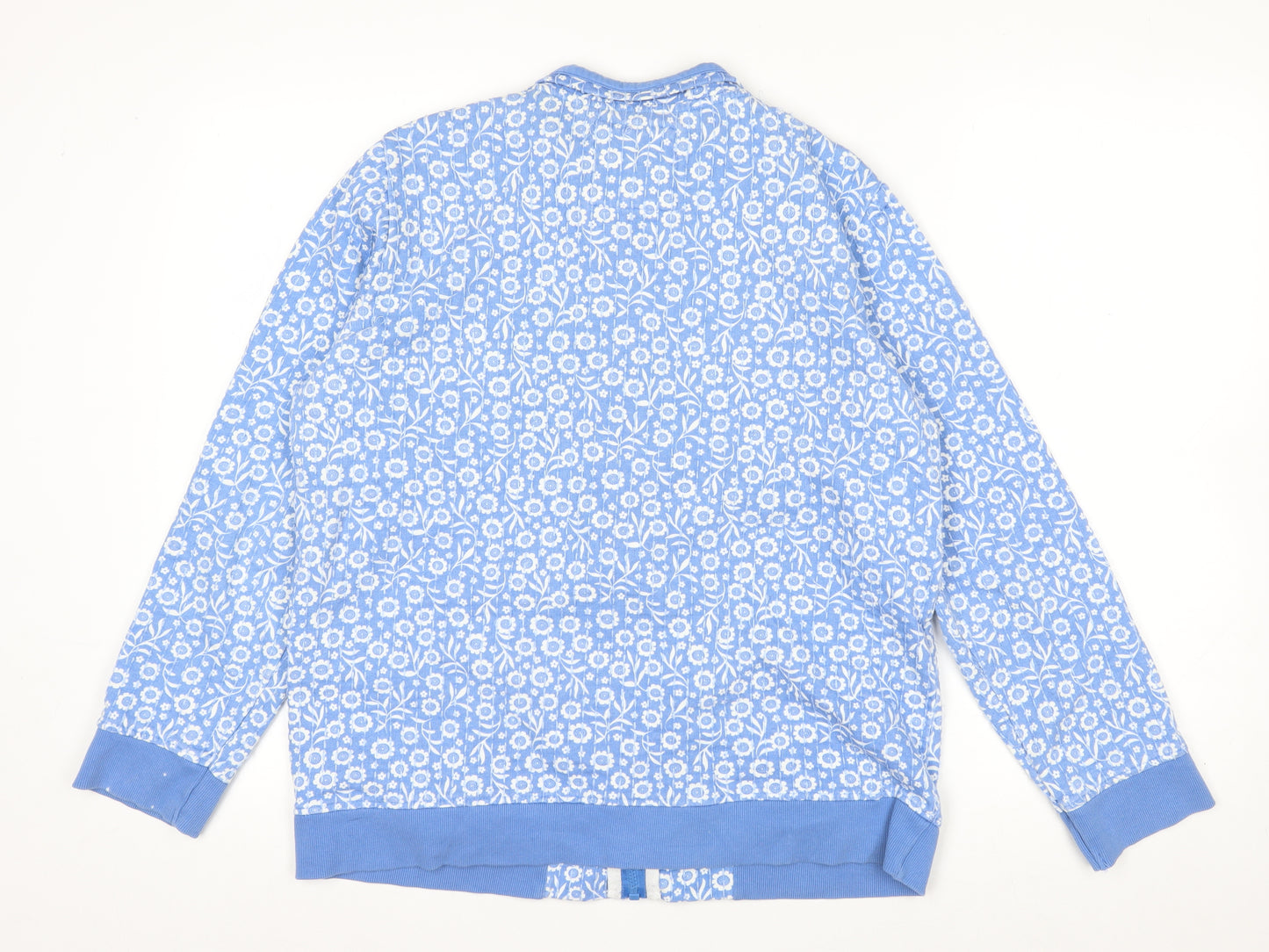 Country Rose Women Blue Floral Quilted Zip Jacket M