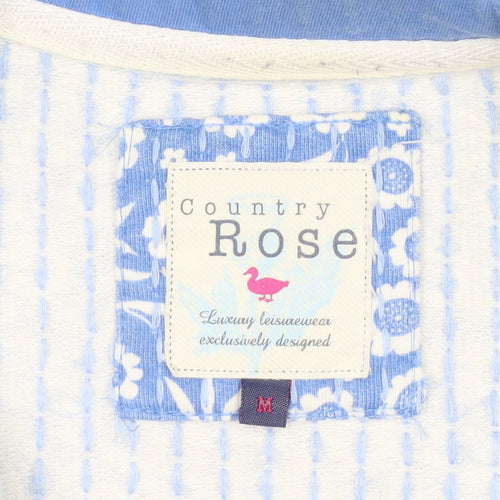 Country Rose Women Blue Floral Quilted Zip Jacket M