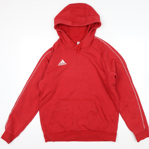 Adidas Men Red Pullover Hoodie Medium Fleece Lined Sportswear