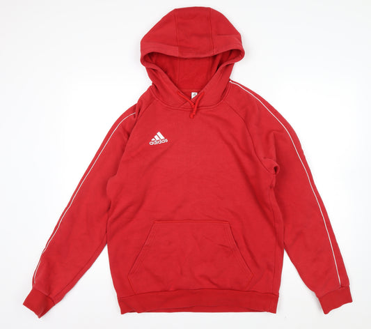 Adidas Men Red Pullover Hoodie Medium Fleece Lined Sportswear