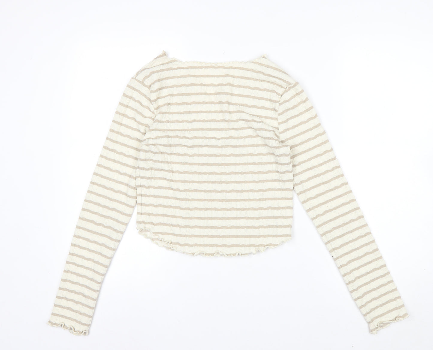 Next Womens Beige Striped Long Sleeve V-Neck T-Shirt UK 10