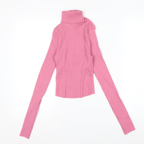 ASOS DESIGN Women’s Pink Roll Neck Ribbed Long Sleeve Top Size 10